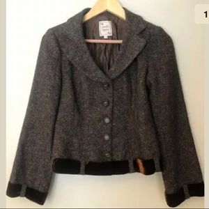 Nanette Lepore Brown Wool Blazer Velvet Peplum